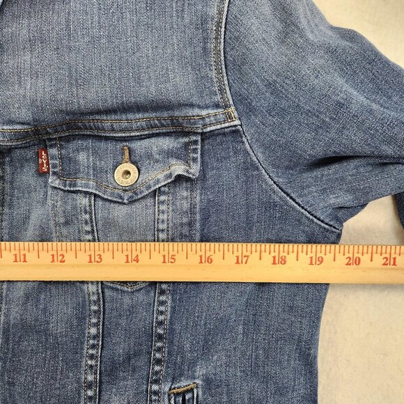 Levis Jacket Womens XL Blue Denim Trucker Jean Stretch Pockets Casual Button Up - Picture 4 of 13
